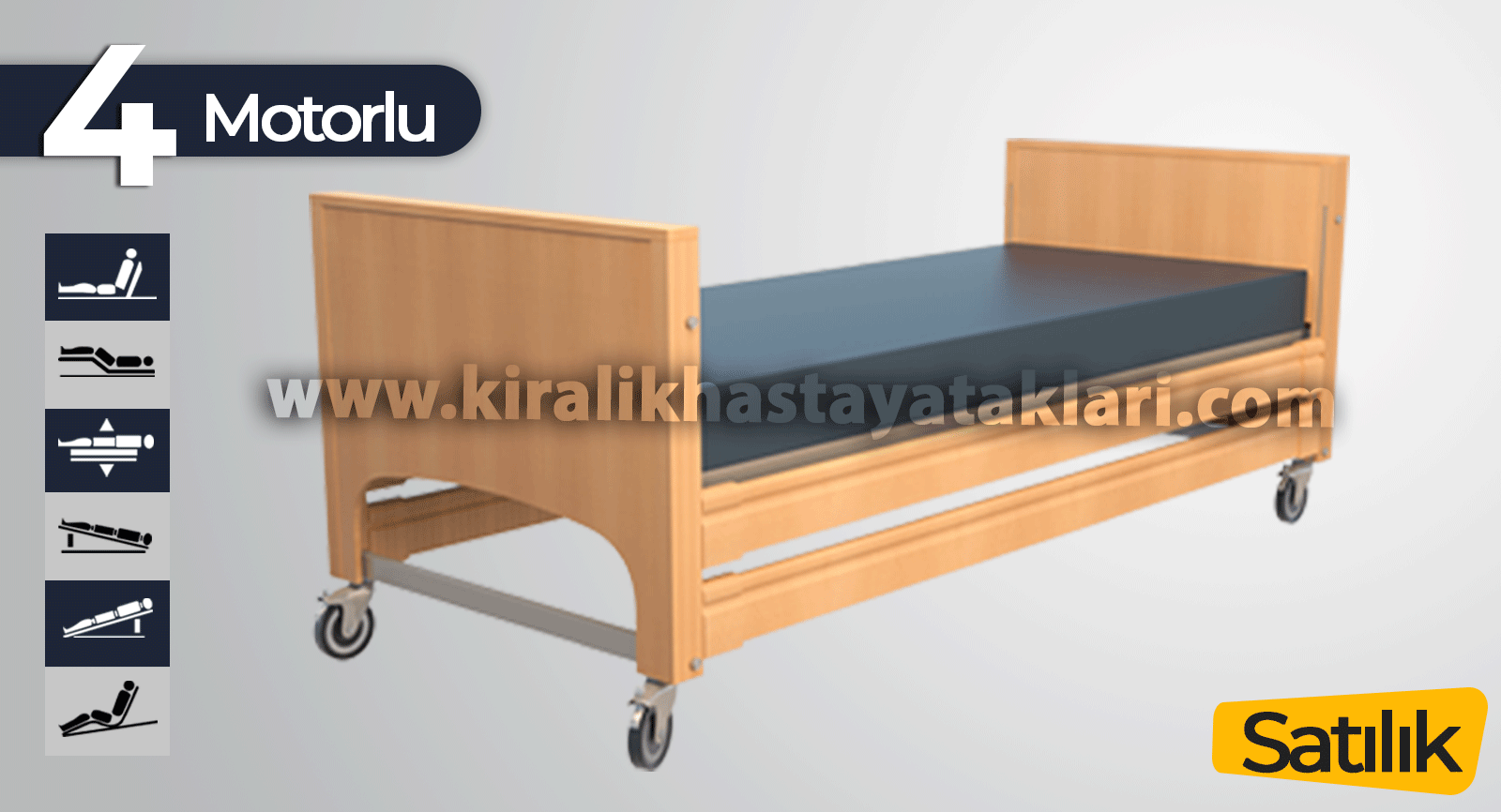 4 Motorlu Alman Ahşap Hasta Yatağı