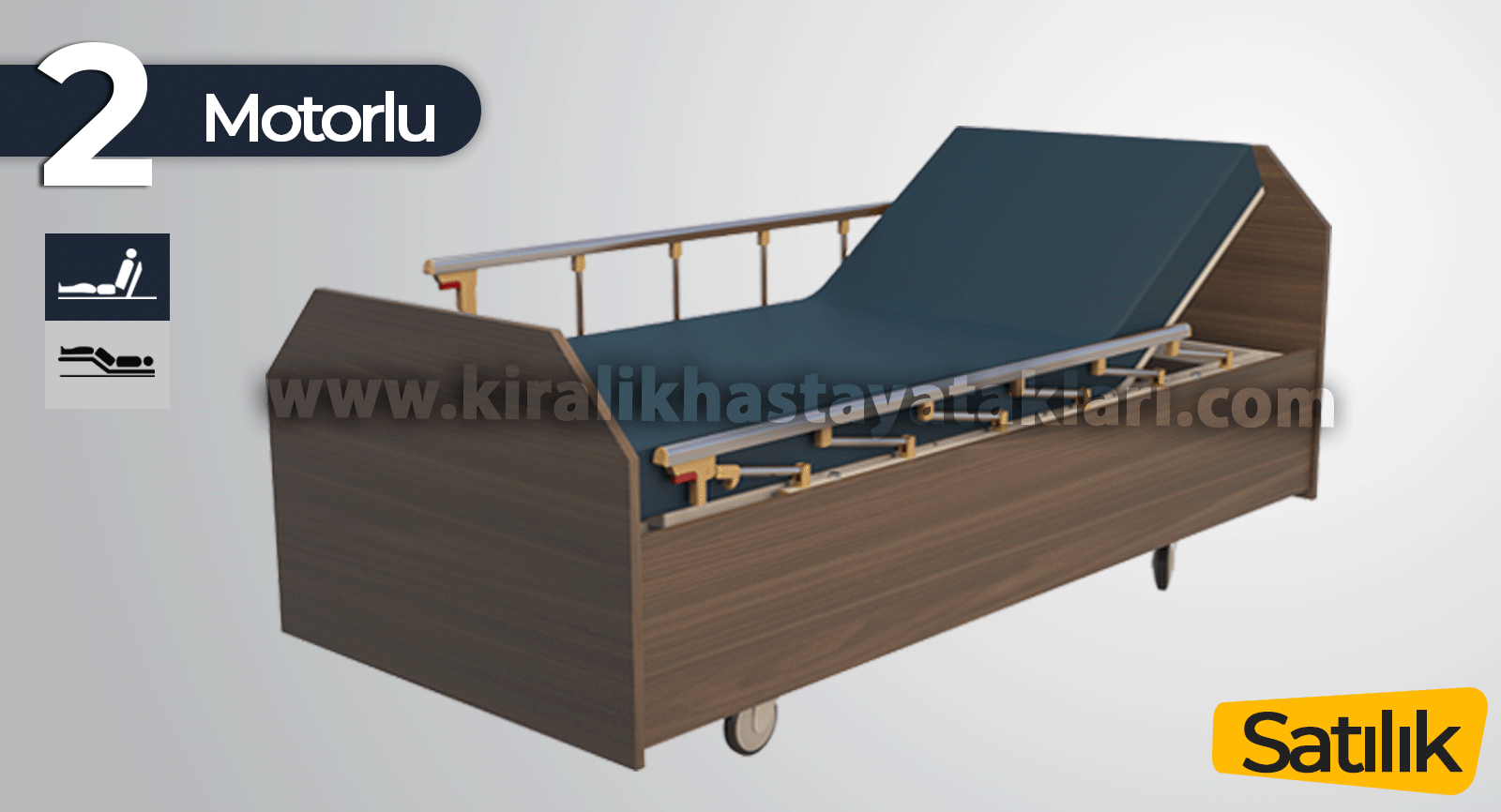 2 Motorlu Ahşap Kaplama Hasta Yatağı
